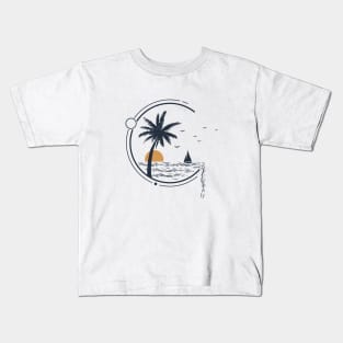 Sailboat In Ocean. Summer Time. Double Exposure Style Kids T-Shirt